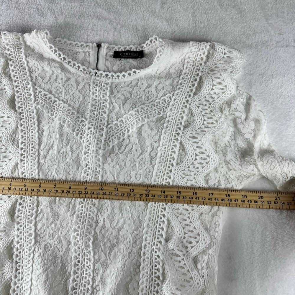 Camisa White Lace Crochet Long Sleeve Blouse Women XL Boho Cottagecore Sheer Top - Picture 5 of 11